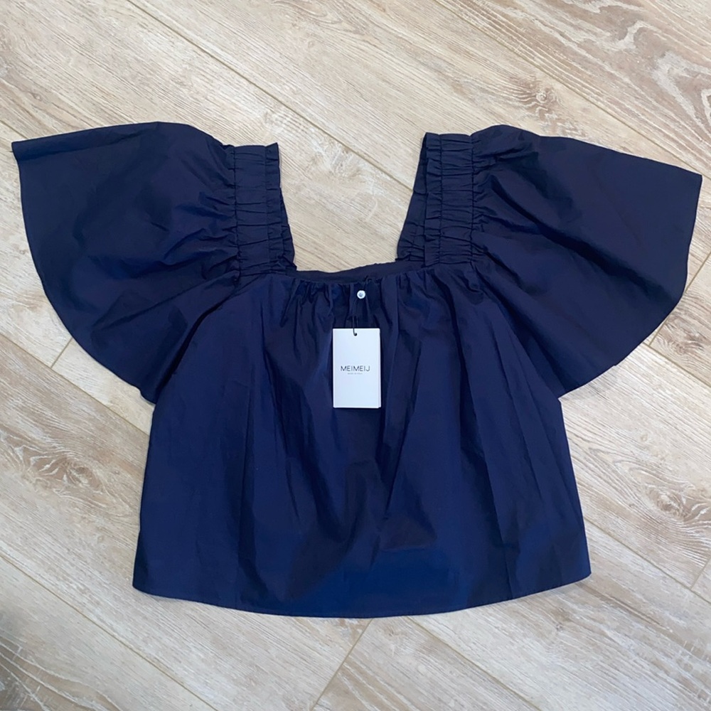 NWT Meimeij Ruched Square Neck Blouse 44